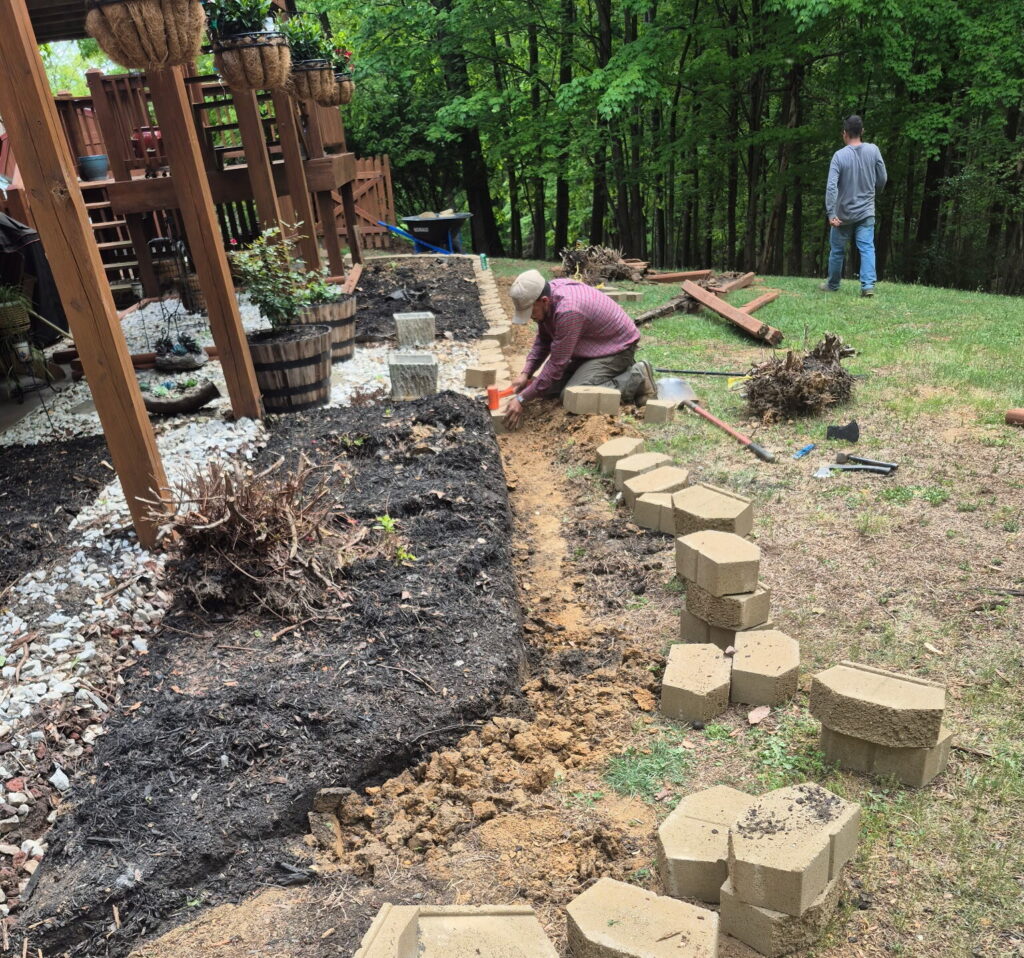 Natural stone edging for flower beds and landscape borders.
